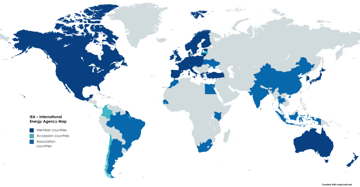 IEA International Energy Agency Map all type of membership