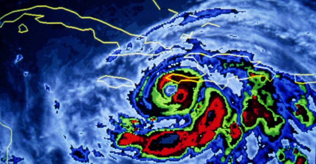 Infrared image of Hurricane Gilbert approaching Jamaica GOES -7 image