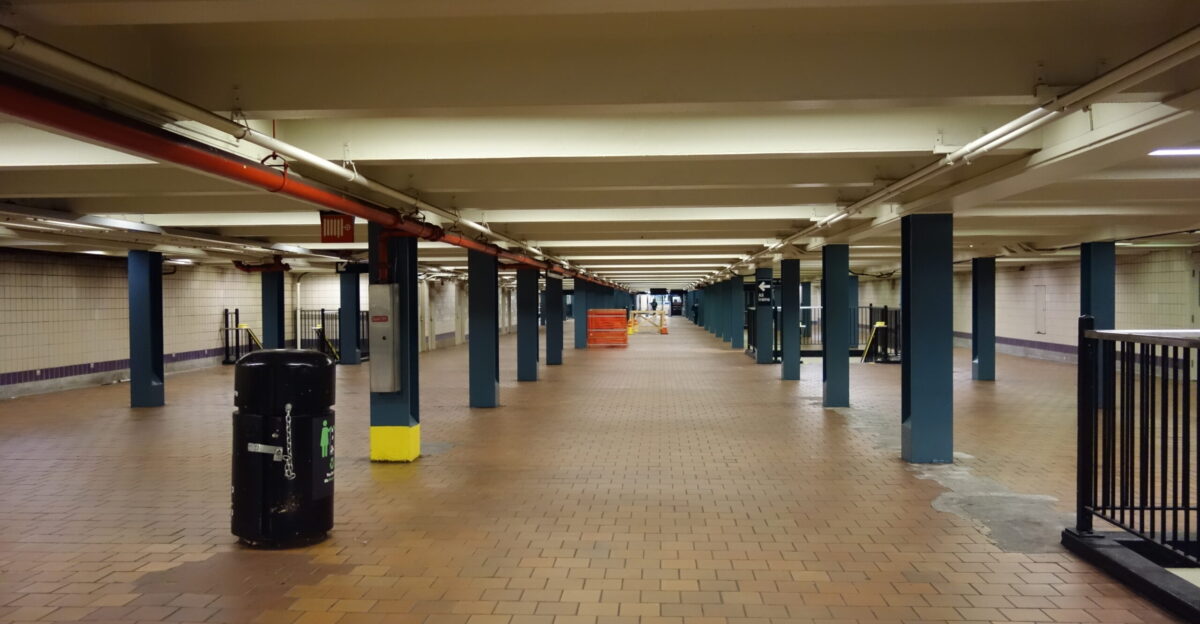 Looking east down the large and wide mezzanine of the Jamaica - 179th Street station in Jamaica Queens Prior to the opening of the Archer Avenue subway in 1988 this mezzanine probably served a greater purpose