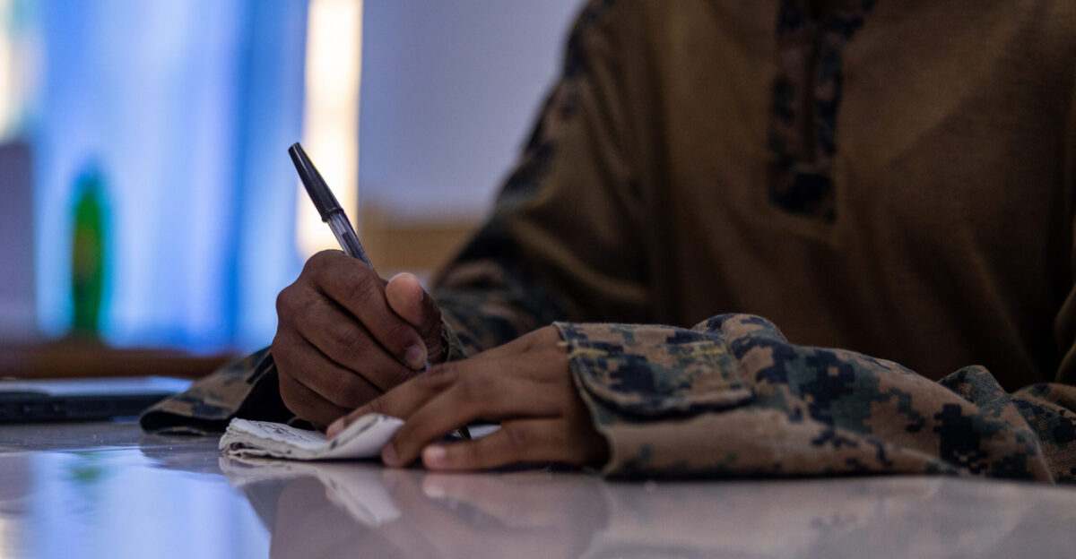 U S Marine Corps Sgt DeAndrea Askew a native of Washington and a civil affairs specialist with 3d Littoral Combat Team 3d Marine Littoral Regiment 3d Marine Division takes notes during a civil engagement with Ms Melissa Pama the Department Head of the Provincial Disaster Risk Reduction and Management Office during the Maritime Key Terrain Security Operation as a part of Exercise KAMANDAG 9 in the Philippines May 27 2025 The MKTSO involved elements of 3d MLR and Philippine Marines with Marine Battalion Landing Team 10 inserting into various islands in the Batanes and Babuyan Island chains in order to rehearse securing and defending key maritime terrain with the NMESIS KAMANDAG is an annual Philippine Marine Corps and U S Marine Corps-led exercise aimed at enhancing the Armed Forces of the Philippines defense and humanitarian capabilities by providing valuable training in combined operations with foreign militaries in the advancement of a Free and Open Indo-Pacific U S Marine Corps photo by Cpl Malia Sparks