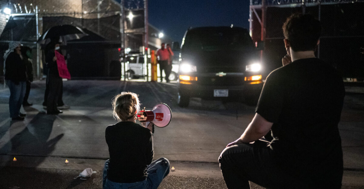Kat Abughazaleh at an Anti-ICE protest at the Broadview USCIS Processing Center