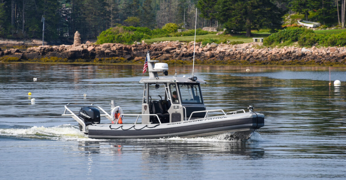 Maine Marine Patrol boat at Winter Harbor Maine on July 20 2021