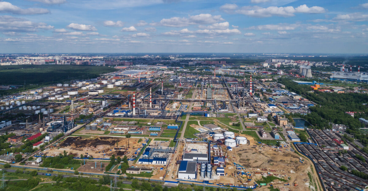Aerial photo of oil refinery in Kapotnya in Moscow Russia