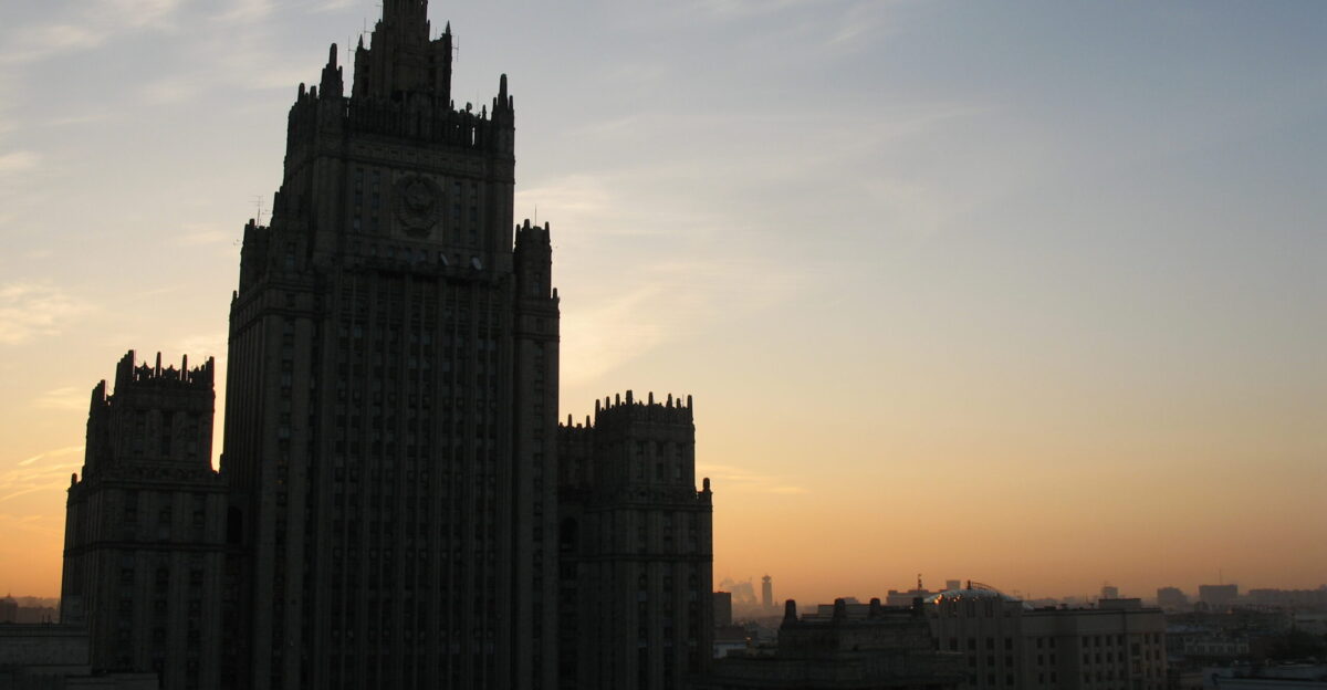 Dawn over Moscow That gothic monstrosity is the Foreign Ministry