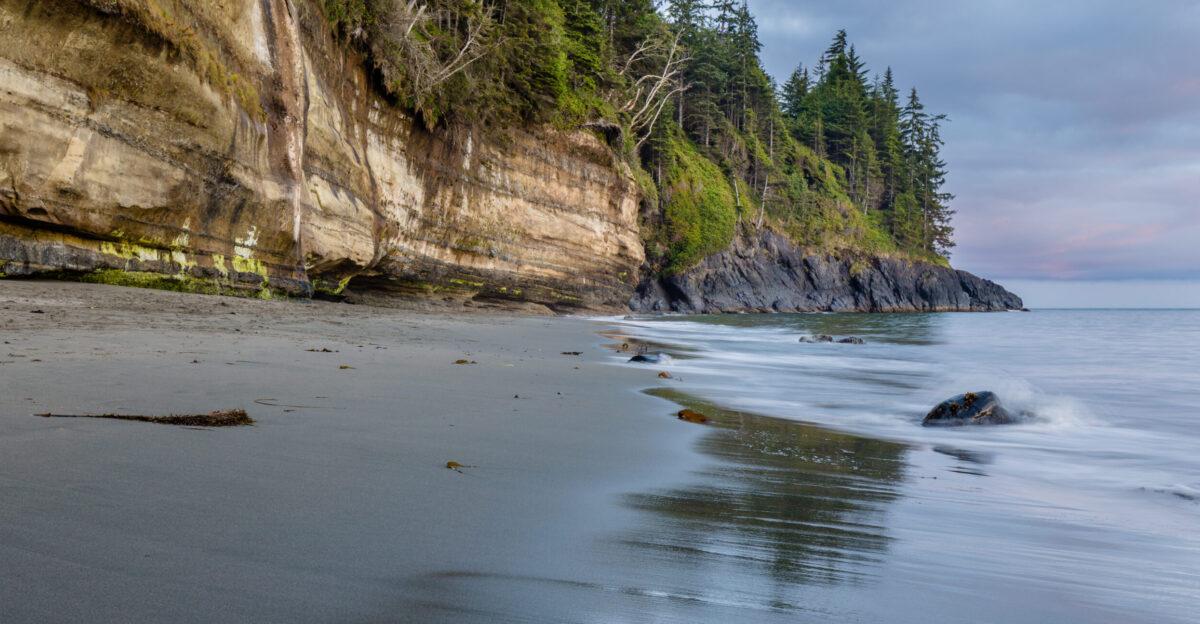 Mystic Beach after sunset The beach is located in Juan de Fuca Provincial Park Vancouver Island British Columbia Canada