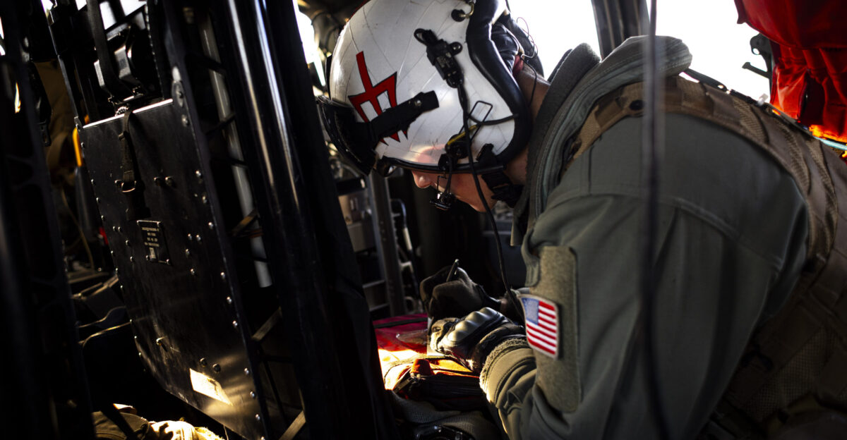 Naval Aircrew Helicopter 3rd Class Dawson Morahan assigned to Helicopter Sea Combat Squadron 9 deployed aboard USS Gerald R Ford CVN 78 prepares gear before landing in an MH-60S Sea Hawk during Combat Search and Rescue training near Airbase Karup Denmark Sept 23 2025 Gerald R Ford is participating in NATO s Neptune Strike enhanced vigilance activity that facilitates combined maritime integration and demonstrates the force s resolve and readiness to defend and protect Allied nations security and peace using Allied high-end capability assets U S Navy photo by Mass Communication Specialist Second Class Tajh Payne