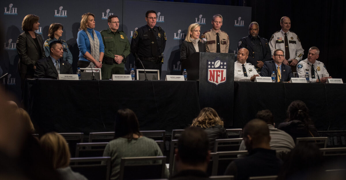 Cheering fans can be sure that DHS and our federal partners are here to support our state and local officials in securing this site DHS Secretary Kirstjen Nielsen said during the NFL Public Safety press conference