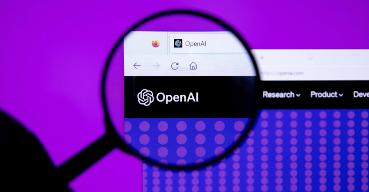 OpenAI logo with magnifying glass