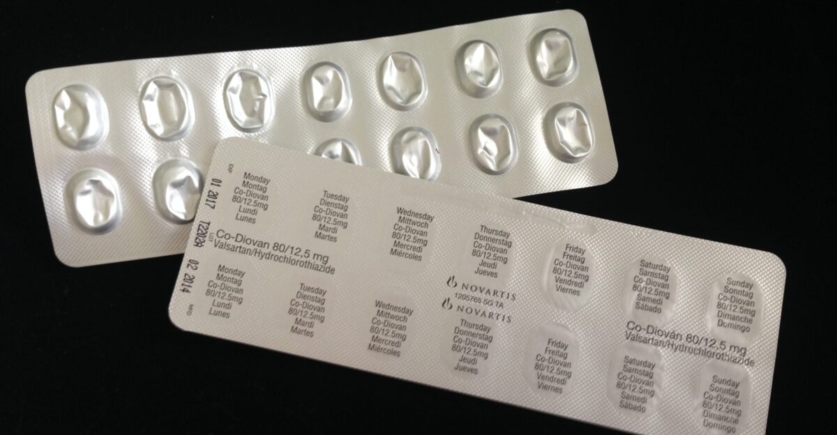 Opened and unopened blister packs of Co-Diovan a medication for hypertension consisting of Valsartan and hydrochlorothiazide in Singapore
