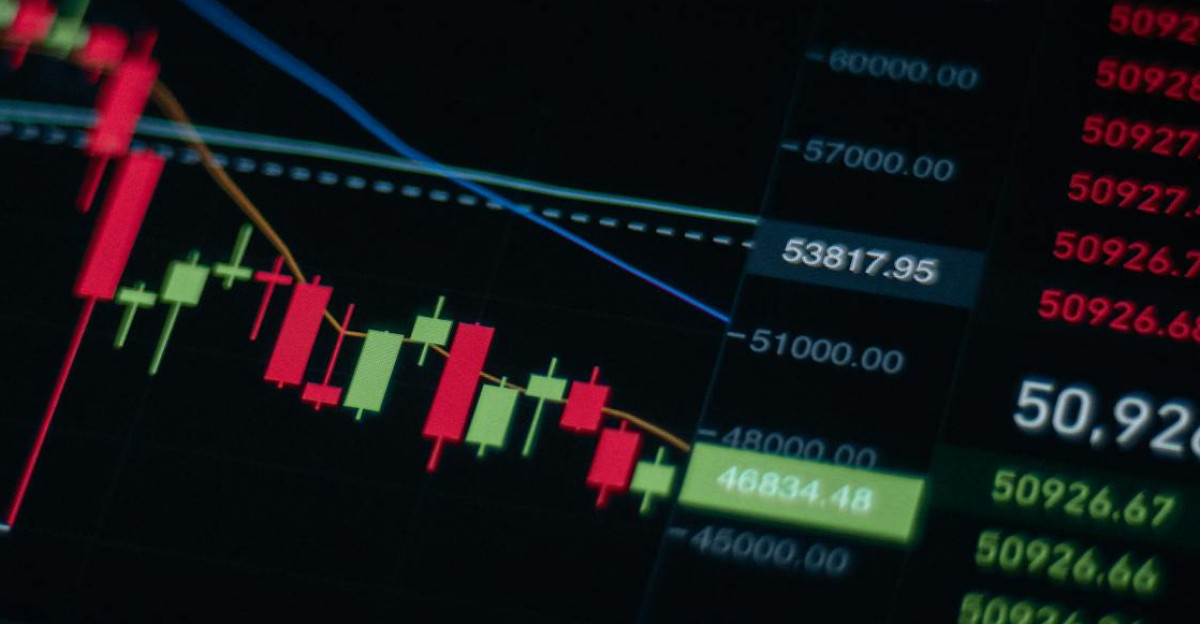 Close-up of stock market chart showing trends and data on a digital screen