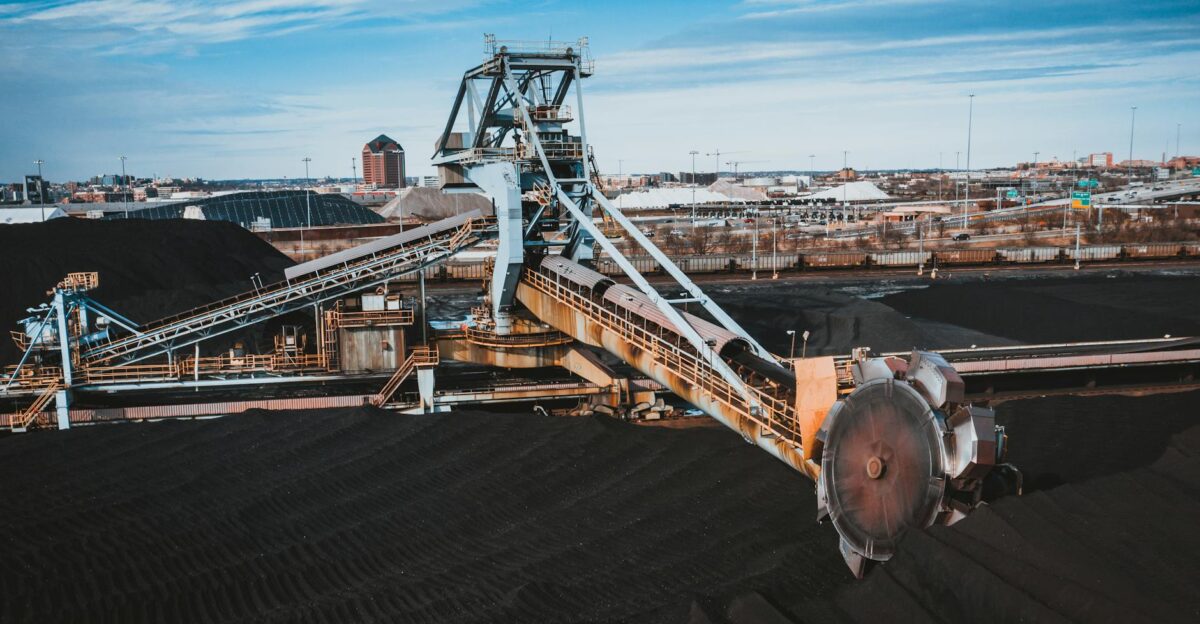 A large industrial coal conveyor system in Baltimore outdoors during the day