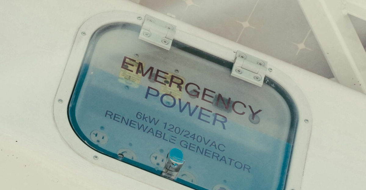 Image of an emergency power generator powered by renewable energy, featuring clean technology concepts.