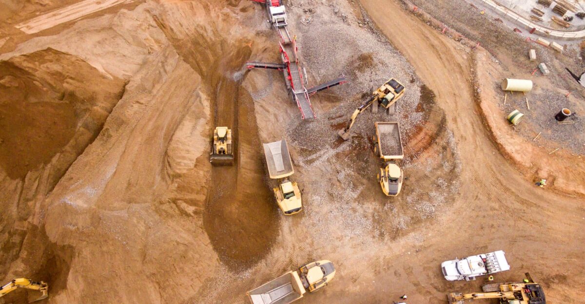 aerial photography of dump trucks