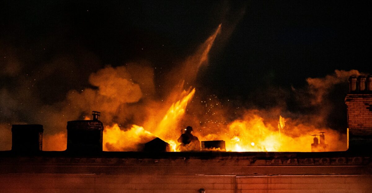 fire coming from a building