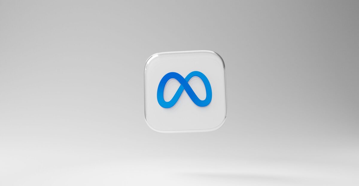 a white square with a blue logo on it