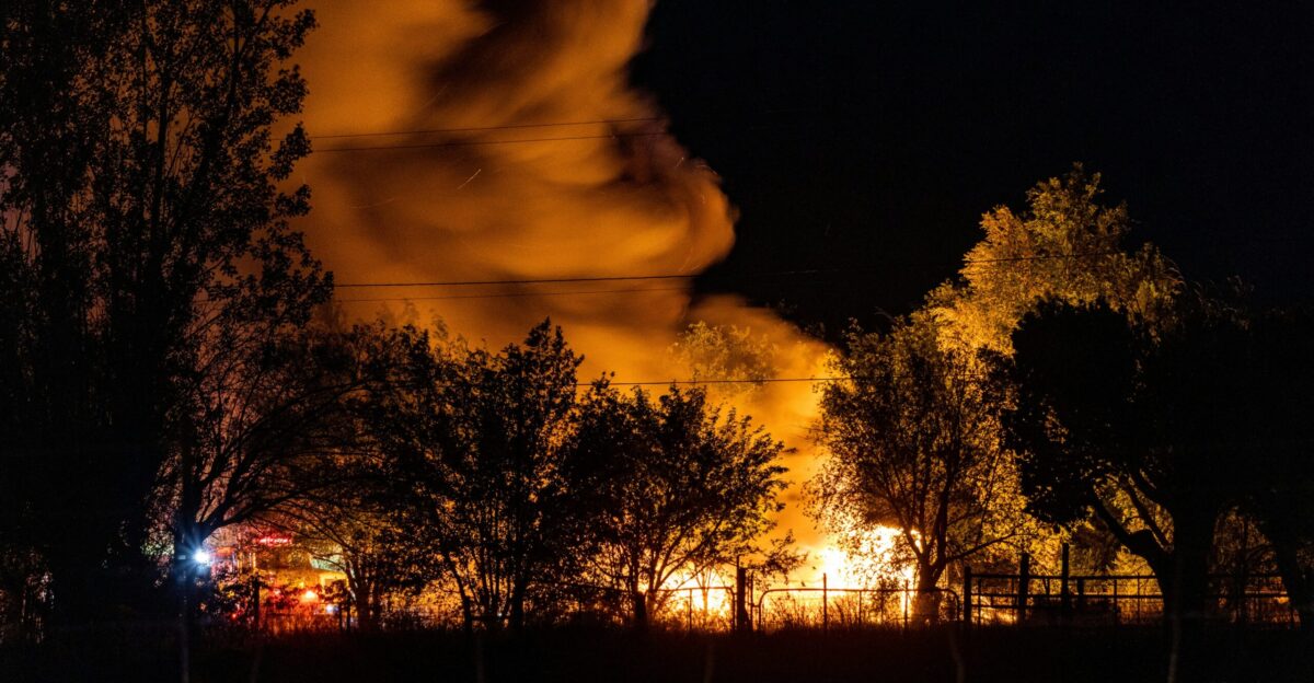 a large fire at night