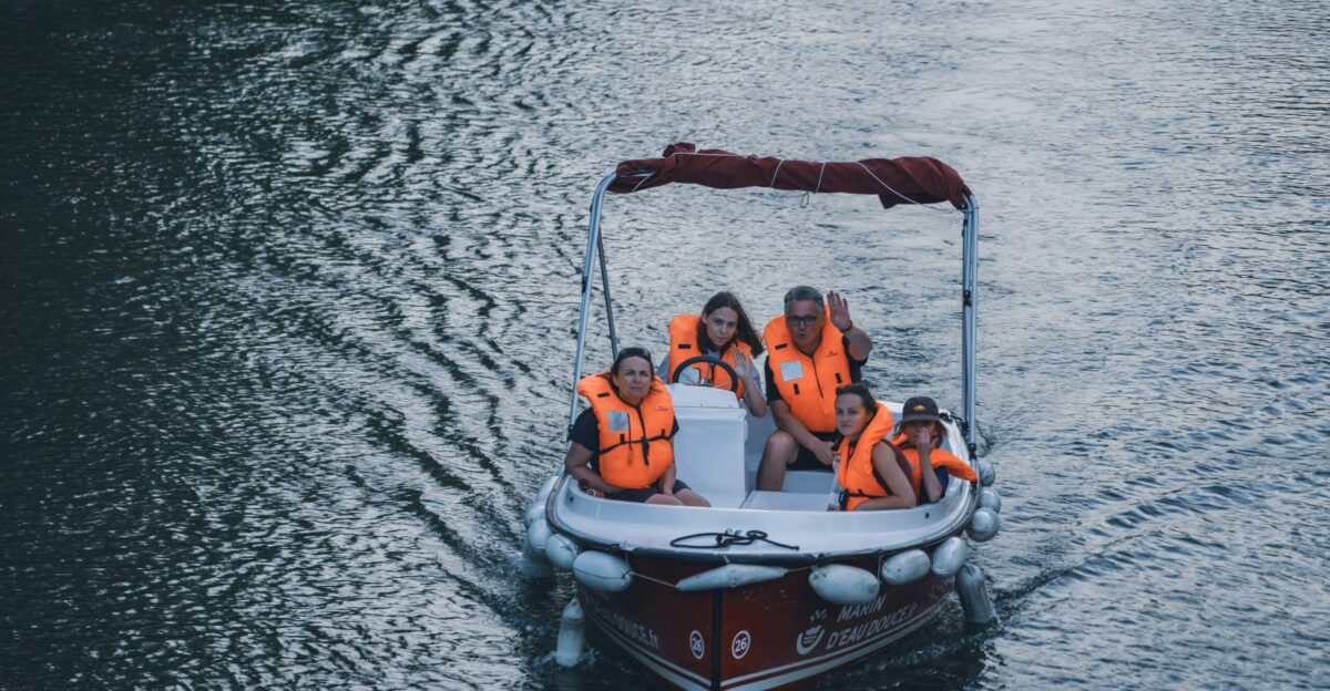a group of people in a boat