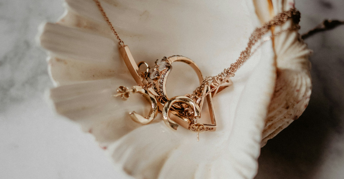 a close up of a shell with a necklace on it