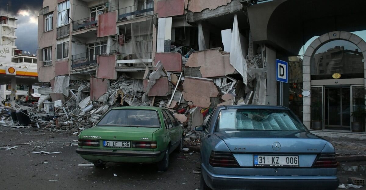 a couple of cars that are parked in front of a building