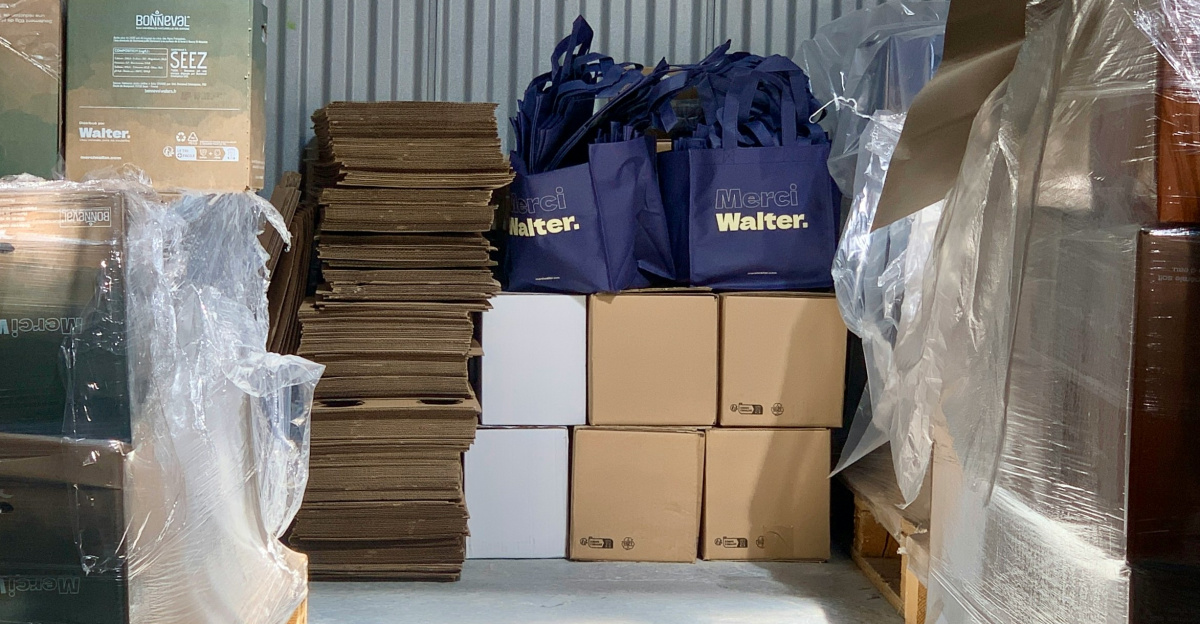 a warehouse filled with lots of boxes and bags