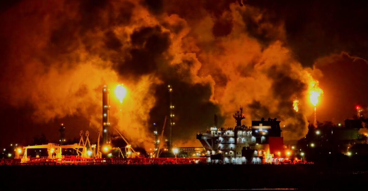 a large factory with a lot of smoke coming out of it