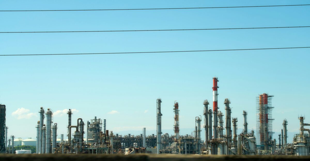 A view of an oil refinery from across the street