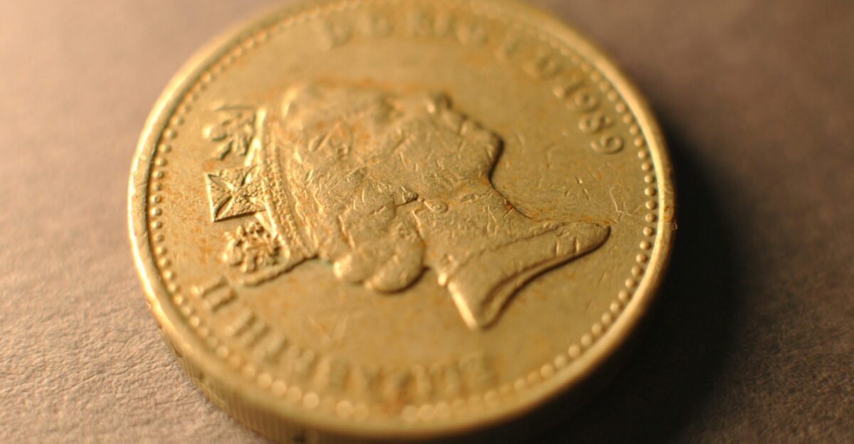 A close up of a coin on a table