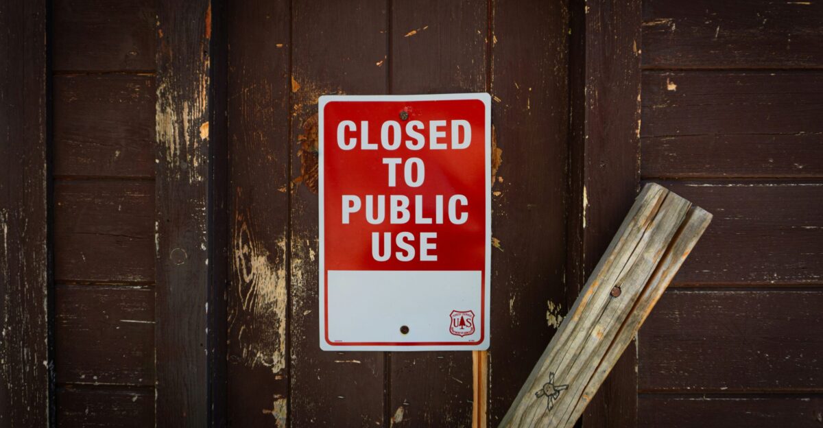 A closed to public use sign in front of a door