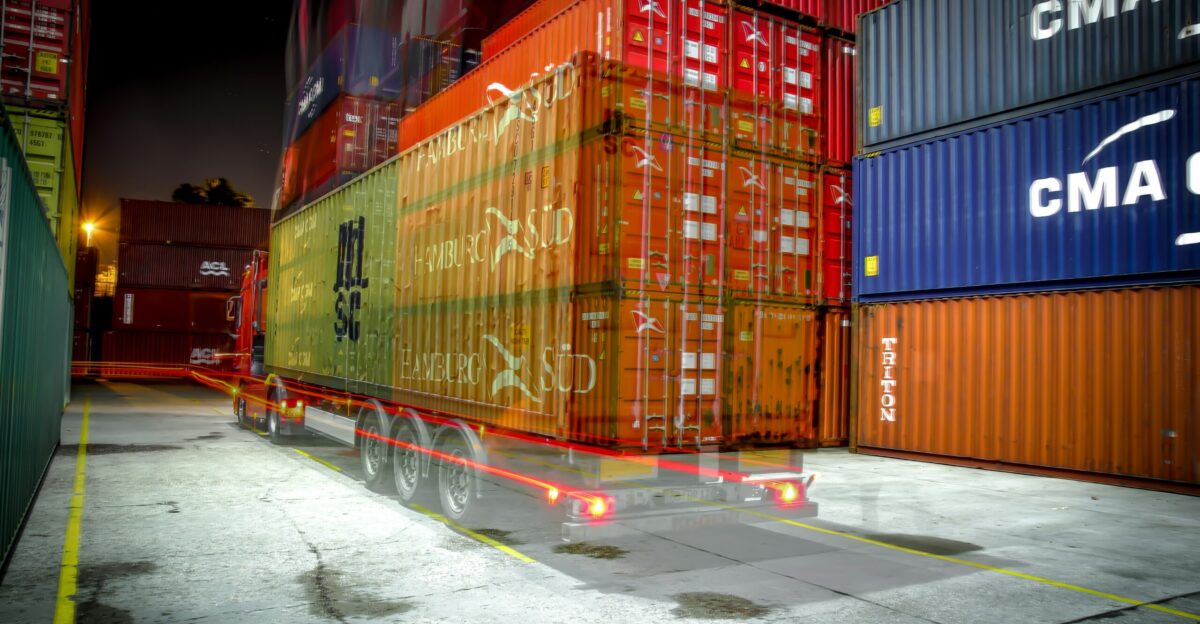 A large cargo ship in the middle of the night