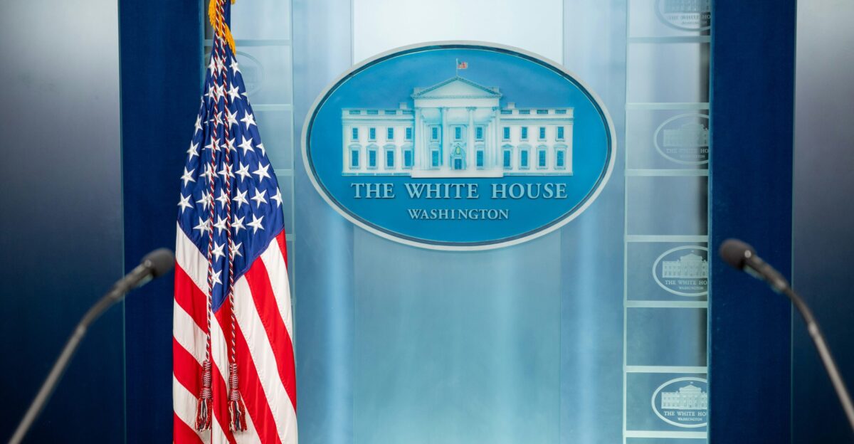 The white house press briefing room is empty