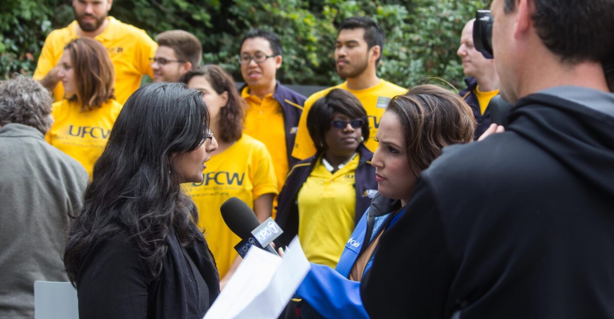 CM Sawant joined with REI workers and labor advocates to celebrate raises for store employees