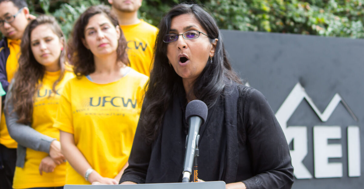 CM Sawant joined with REI workers and labor advocates to celebrate raises for store employees