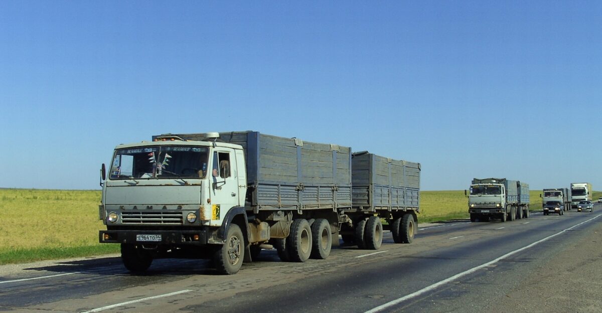 Kamaz-trucks with a full-trailer in Volgograd Oblast Russia