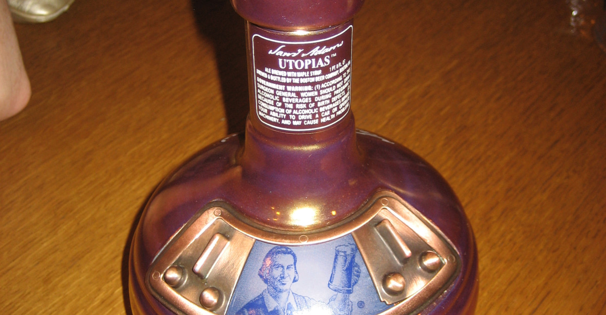 A bottle of Samuel Adams Utopia beer