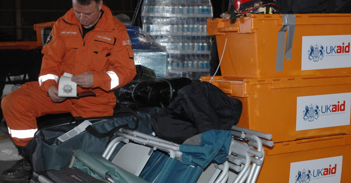 United Kingdom International Search and Rescue team member Dave Heybourne preps his gear at Misawa Air Base Heybourne s team arrived in Misawa following an 8 9-magnitude earthquake that triggered a tsunami off Japan s eastern coast The team will now travel to Ofurnatu Japan to assist with search and rescue operations