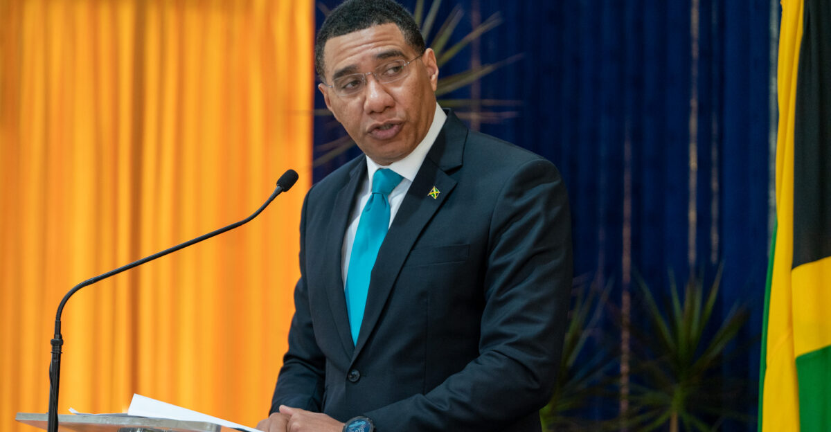 Secretary of State Michael R Pompeo holds a joint press availability with Jamaican Prime Minister Andrew Holness in Kingston Jamaica on January 22 2020 State Department Photo by Ron Przysucha Public Domain
