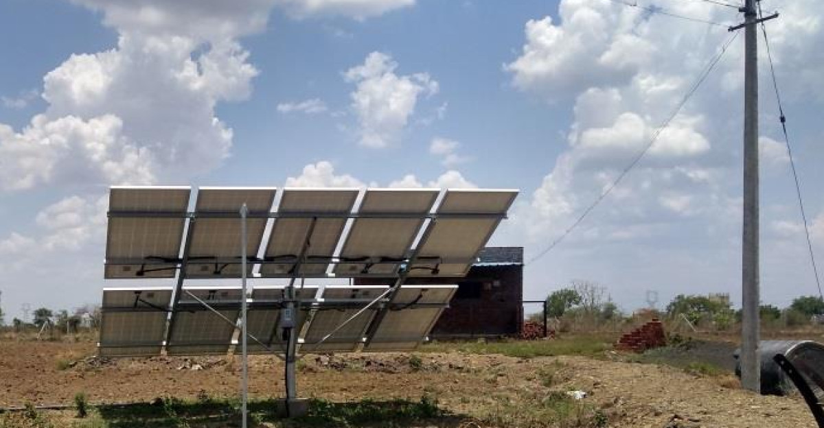 Solar panels powering the water pump at 5 acres farm in Wardha Maharashtra