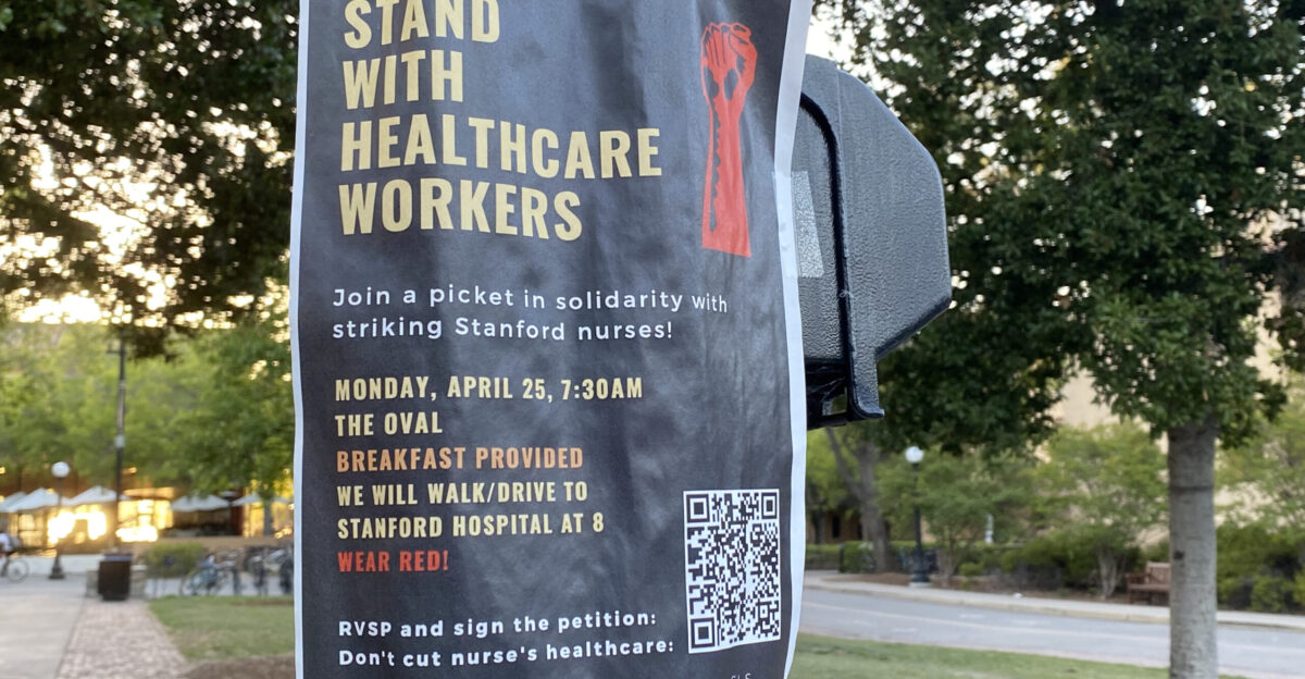 a flyer for Stanford nurse strike in April 2022