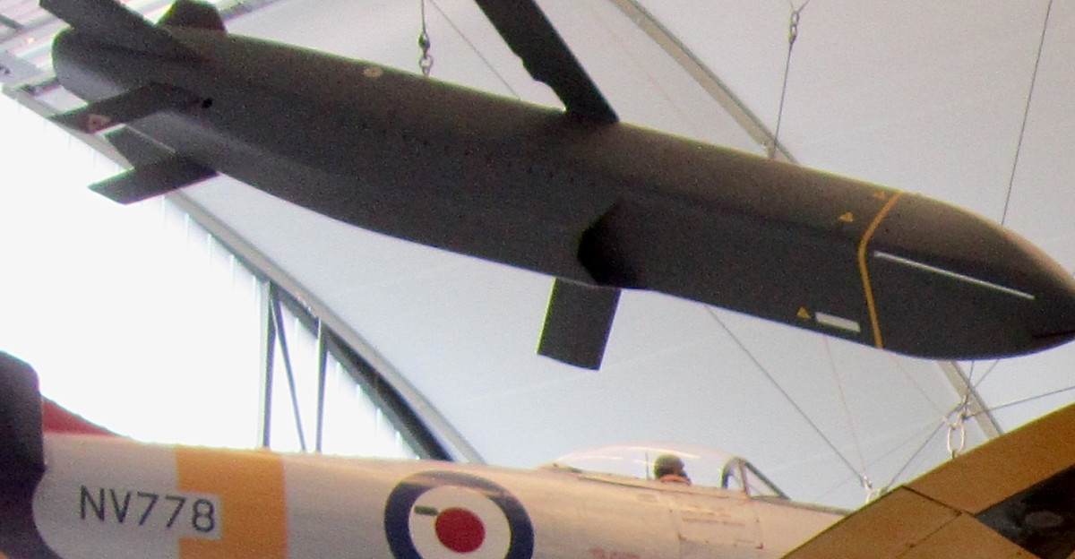 Storm Shadow SCALP-EG long-range general-purpose cruise missile at RAF Museum London England UK Air launched and jointly developed by the UK and France in the late 1990s this cruise missile has a firing range in excess of 250km 155 miles