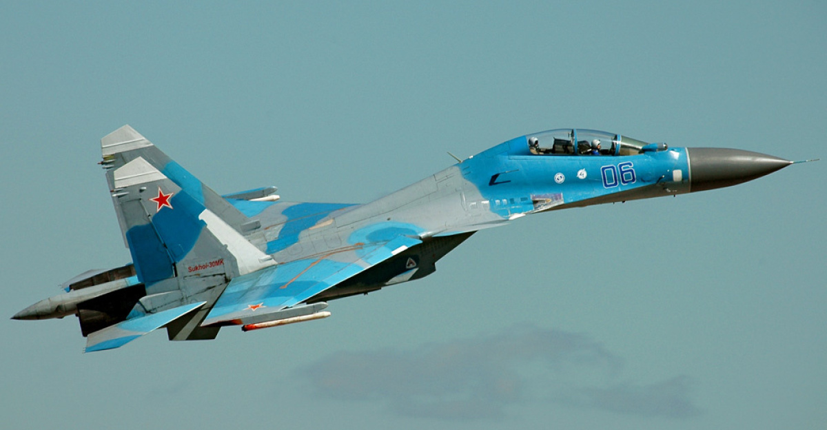 A Sukhoi Su-30MK of the Russian Air Force during MAKS airshow in 2005.