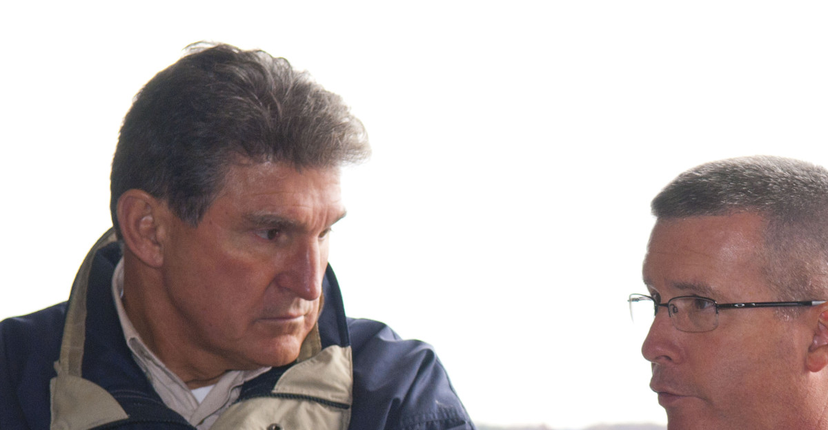 U S Senator Joe Manchin D-W Va Major Gen James Hoyer adjutant general for W Va and W Va Governor Earl Ray Tomblin speak to media at the 167th Airlift Wing West Virginia Air National Guard based in Martinsburg W Va Thursday Nov 2 2012 Sen Manchin W Va Governor Earl Ray Tomblin and Major Gen James Hoyer adjutant general for W Va visited the base to survey the disaster relief staging facility in place The 167th AW is serving as a staging area for disaster relief supplies which will then be transported throughout West Virginia as needed The West Virginia National Guard has over 200 members aiding in recovery efforts from Hurricane Sandy The storm blanketed the state with heavy snow and rains and also had severe winds that left homes and properties damaged Guardsmen are involved in numerous aspects of the operations from search and rescue missions to debris removal Air National Guard photo by Master Sgt Emily Beightol-Deyerle