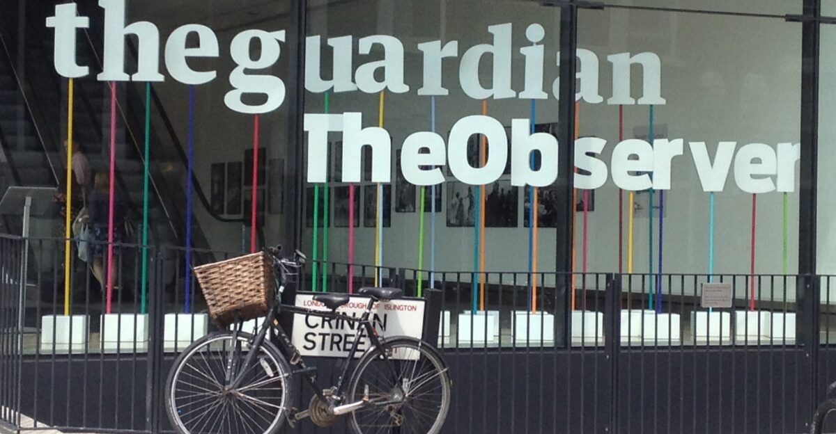 Window of the building housing The Guardian newspaper London England