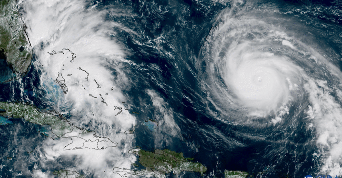 While Imelda forms into a named tropical storm Humberto intensifies into a category 5 hurricane in this two-day timelapse