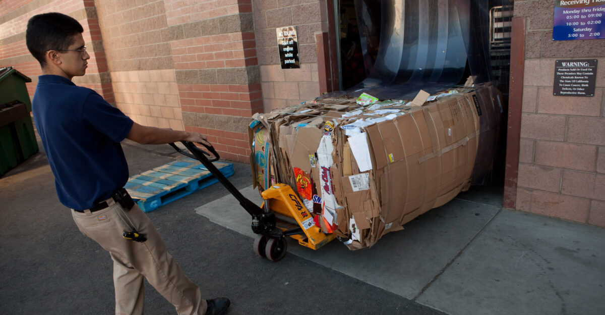 Walmart s company-wide goal is to create zero waste Corrugated cardboard is bundled into bales and sent to paper mills to be recycled into new paper products In 2009 Walmart and Sam s Club recycled 4 6 billion pounds of cardboard