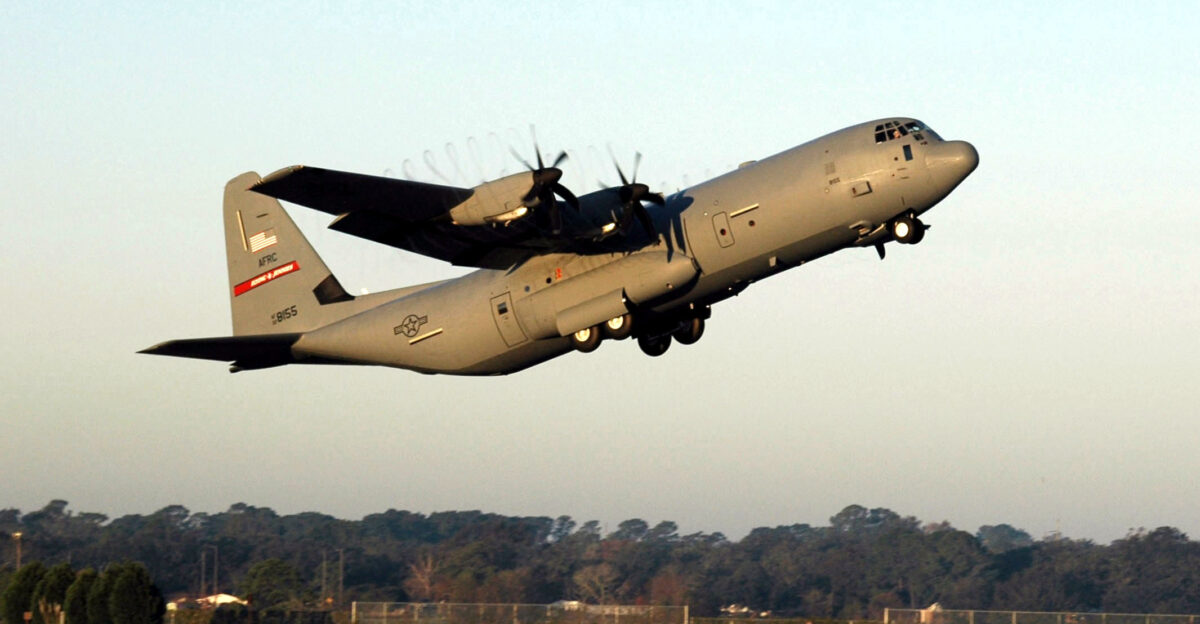 A WC-130J Hercules also known as a Hurricane Hunter takes off with an aircrew from the 815th Airlift Squadron and support members from the 403rd Wing at Keesler Air Force Base Miss Airmen and two Hurricane Hunters from Keesler AFB are on a month-long mission to support the winter storm reconnaissance program in Anchorage Alaska