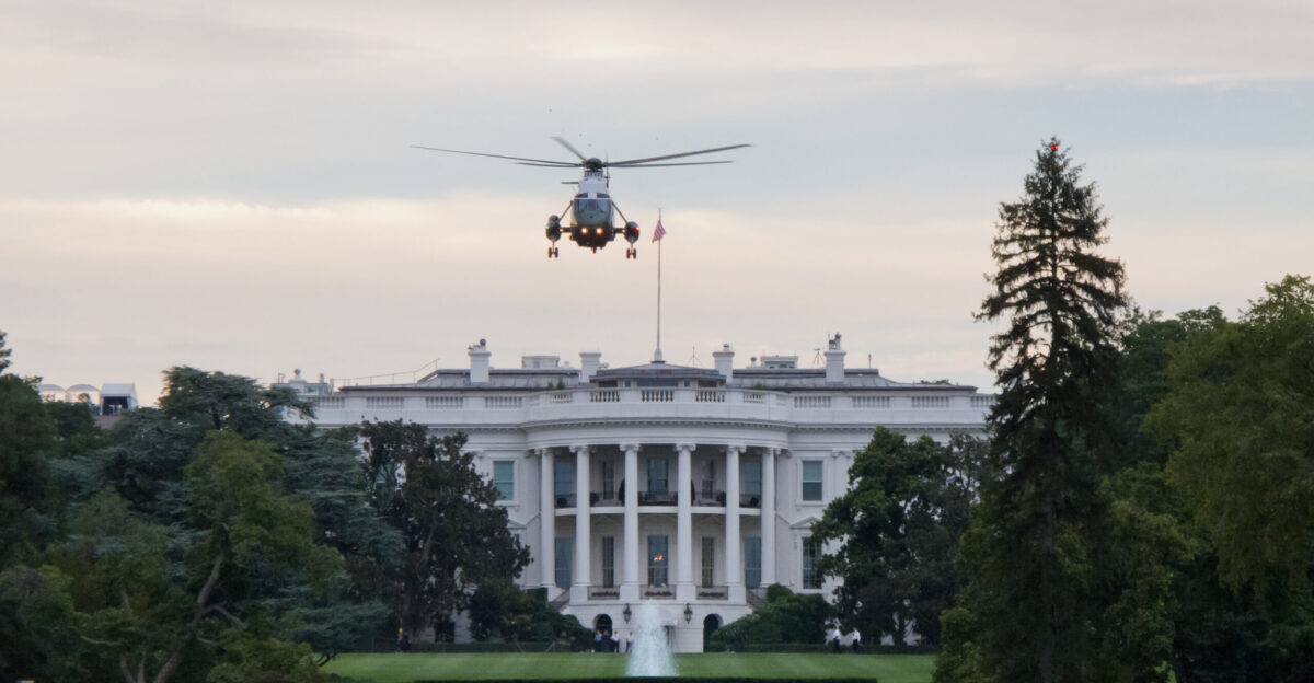 The White House and the Marine One the helicopter of the president of the United States