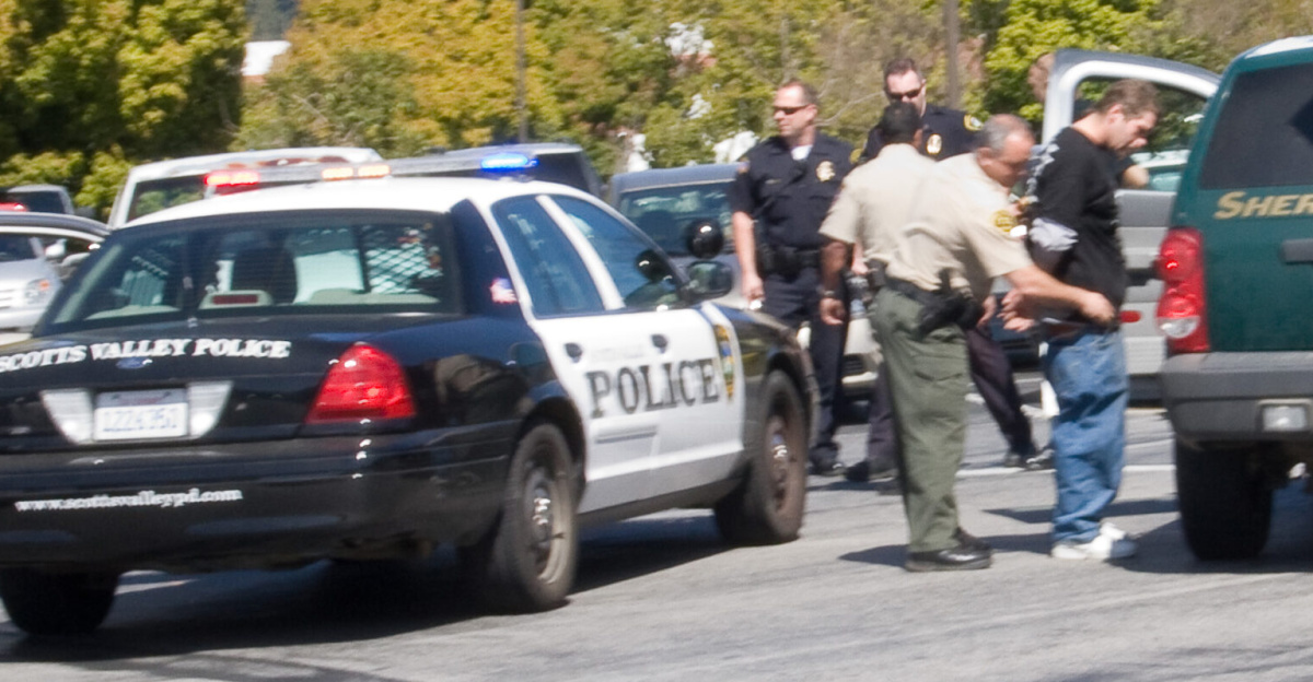 While driving Northbound on Highway 17 this morning, I noticed Highway Patrol, Scotts Valley PD, and Sheriff's Office vehicles at the exits looking for someone. I turned on my scanner just as they had announced the suspect vehicle in sight on Highway 17 north, he exited Mount Hermon Rd. in Scotts Valley right behind us.
<p>He approached us quickly just past the Scotts Valley Drive stop light, tires smoking and a line of police cars behind him. I quickly exited the roadway, then waited for the officers to pass before I pulled in to the Peet's Coffee parking lot. 
</p><p>The suspect had pulled in to a parking spot in front of Nob Hill and the officers with guns drawn quickly took him and a female passenger in to custody.
</p><p>Related Links:
www.santacruzsentinel.com/localnews/ci_12083193
</p><p>www.ksbw.com/news/19107756/detail.html
</p>
Source: <a rel="nofollow" class="external free" href="https://flickr.com/photos/dandawson/3419032866/">https://flickr.com/photos/dandawson/3419032866/</a>