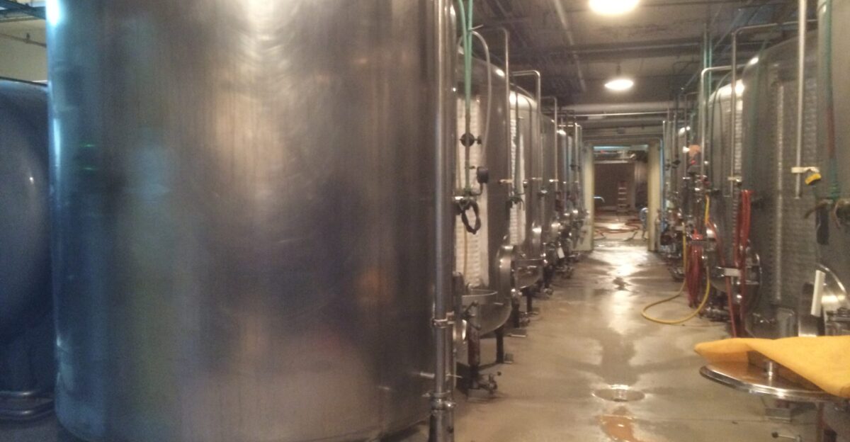 Beer conditioning tanks at the Anchor Brewing Company location in Potrero Hill district of San Francisco