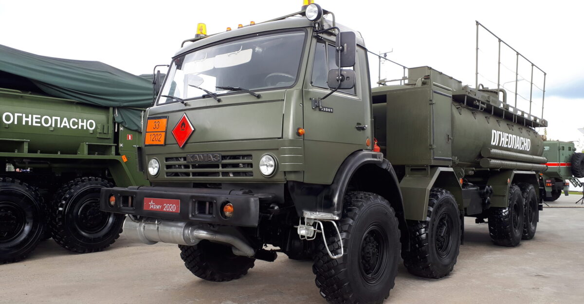 Army fuel tanker based on KamAZ-63501 chassis during the Armiya 2020 exhibition