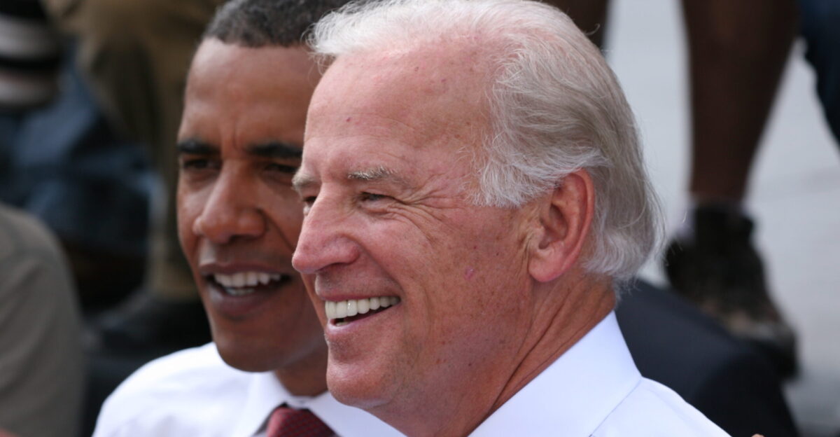 Joe Biden and Barack Obama in Springfield Illinois right after Biden was formerly introduced by Obama as his running mate